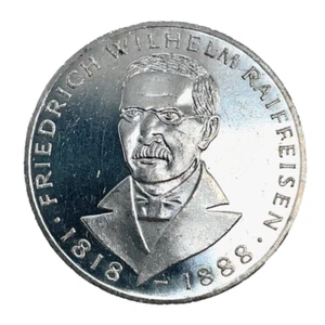 1968 J  GERMANY FEDERAL 5 MARK Friedrich Raiffeisen 0.625 SILVER COIN KM#121 - Picture 1 of 10