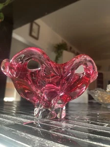 Cuenco de vidrio artístico vintage checo bohemio Chribska Josef Hospodka rosa púrpura - Imagen 1 de 15