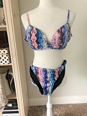 Nuevo SIN LÍMITES XL Rosa Azul TIE DYE Piel de Serpiente BIKINI Sujetador Top Traje de Baño Natación Foto 1 de 4