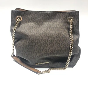 Michael Kors Shoulder Bag Brown Jet Set Purse Leather/PVC Chain RIPS ON BOTTOM - Picture 1 of 10