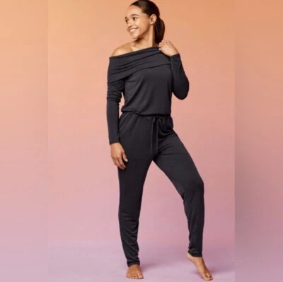 Mono Fabletics Negro Tess Hombro Descubierto Mangas Largas Pantalones Para Mujer Talla XS Foto 1 de 4