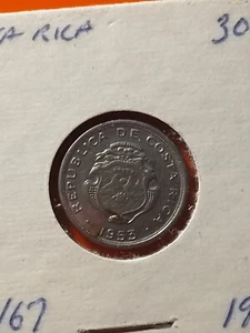 1953 Costa Rica 10 Centimos Coin AU  ( 3 Year Issue 5 million Minted )   - Picture 1 of 4
