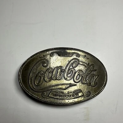 可口可乐 5 美分喷泉广告皮带扣黄铜复古 Y4 — 第 1/4 张图片