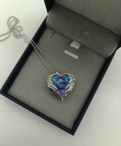 White Gold Plated Heart Necklace Angel Wings - Picture 1 of 6
