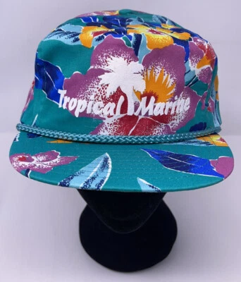 DE COLECCIÓN TROPICAL MARINO Estampado Floral Snapback Sombrero Pesca Navegación Vacaciones Nuevo de Lote Antiguo/Verde Foto 1 de 4