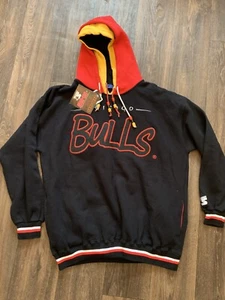 RARE NWT VINTAGE 90’s Chicago Bulls Starter Hoodie Hooded Sweatshirt Mens Large - Picture 1 of 11