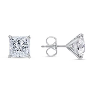 1.25 Ct Princess Lab Grown Diamond Earring Stud 14K White Gold F/VS Martini Push - Picture 1 of 3