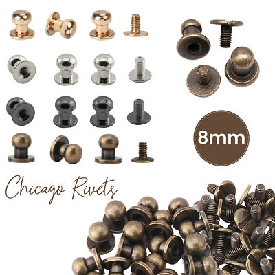 50pcs Ottone Massiccio Testa a Sfera Borchie Borsa Portafoglio Cintura Chicago - Immagine 1 di 4