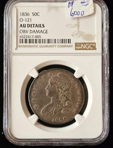1836 0-121 Capped Bust half, NGC AU DETAILS (RARE) - Picture 1 of 2