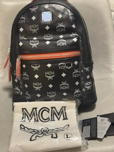 MCM - Visetos Leather Black & Orange Small Backpack W/ Minor Defects - Picture 1 of 12