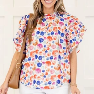 Chic Soul Dotting My I's Top Spring 2025 Size 3X MultiColor Pastels Ruffles - Picture 1 of 9