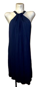 New TOMMY BAHAMA Women's Size XL Dark Navy Blue Gower Jersey Beaded Halter Dress - Picture 1 of 7