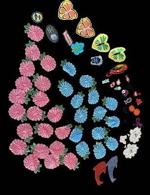 Sew on Patches Flowers Butterflies Spring Nature Small Vintage Lot 20 Mix - Image 1 of 4
