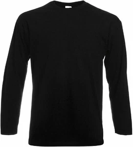 HOMBRE NEGRO CUELLO REDONDO Mangas Largas Camiseta Causal Ropa de Trabajo Lisa Algodón Camiseta - Imagen 1 de 1