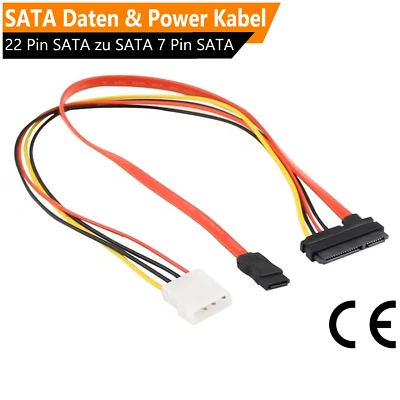 50cm SATA Kabel Adapterkabel 15-Pin SATA Daten und 4-Pin Strom auf 22-Pin PC HDD - Bild 1 von 4