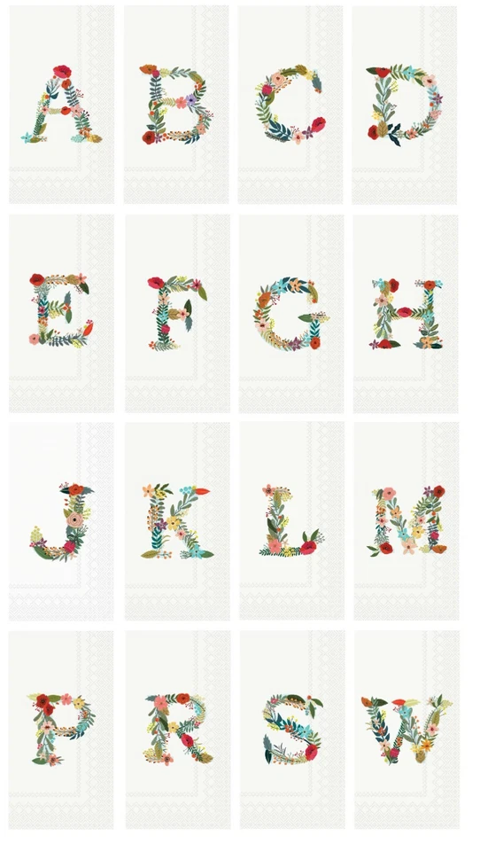 Toalla de papel desechable Boston International para invitados - monograma floral de la A a la Z; 32 quilates Foto 1 de 1