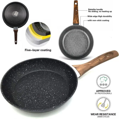 Non Stick Black Frying Pan Ceramic Granite Marble Coated Pan for Gas, Electric