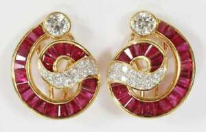 Delicate 3Ct Baguette Cut Red Ruby Omega Back Stud Earrings 14K Yellow Gold Over