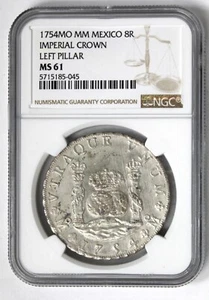 1754 MO MM Mexiko 8 Reales NGC MS61 Kaiserkrone linke Säule!! Selten!! - Bild 1 von 2