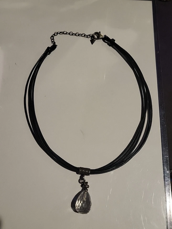 Beautiful Sterling Silver 925 Leather Silpada Crystal Pendant Necklace - Image 1 of 4