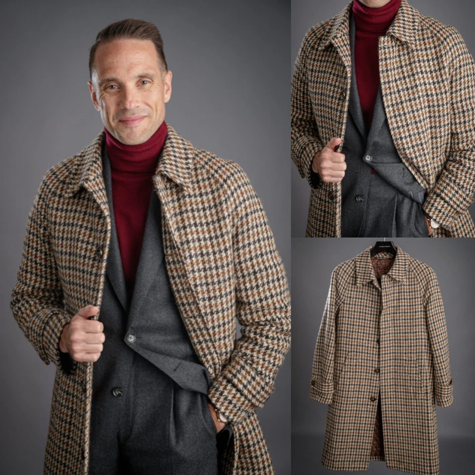 Abrigo de pata de gallo para hombre informal de negocios informal vintage años 60 chaqueta larga Foto 1 de 4