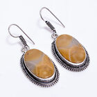 Fossil Coral Vintage Handmade Jewelry .925 Silver Plated Earrings 1.8" GSR-1626