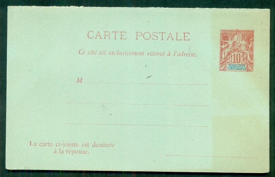GUADELOUPE, 1900, 10c Double Card (H&G 9) unused, light toning, only 1000 issued - Image 1 of 1