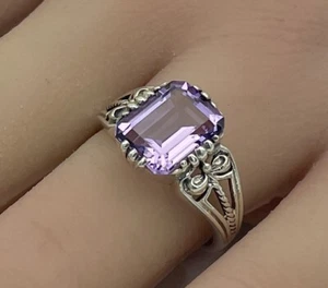 ANELLO ORIGINALE 2,50 CARATI AMETISTA STILE ANTICO ARGENTO STERLING 925 851z - Foto 1 di 3