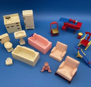 Renwal Dollhouse Furniture Kitchen Bath Sewing Machine Baby More 1950's - Picture 1 of 22