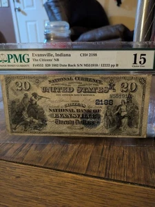 1882 $20 Bill From The National Bank Of Evansville 2188 15 Choice Fine - Picture 1 of 2