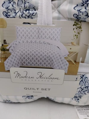 Moderno Juego de Edredón Rhona King Size Azul/Blanco 3 Piezas  Foto 1 de 4