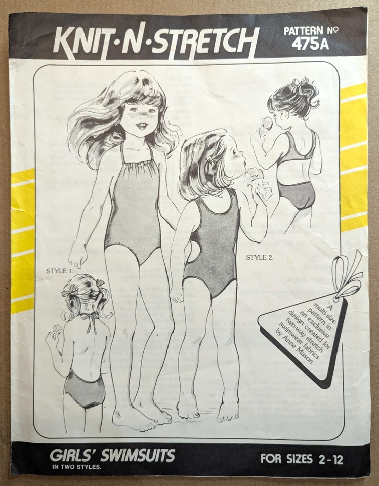 Knit-N-Stretch Girls Swim suits 475A Sz 2-12 Vintage Two Styles 1980 UNCUT - Image 1 of 4