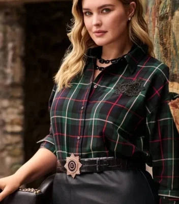 Lauren Ralph Lauren Women's Twill Shirt 3X Green Bullion Patch Plaid Button NWT - Image 1 of 4
