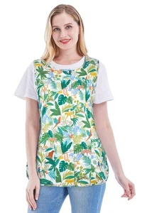 Women Cobbler Apron with 2 Patch Pockets Cotton Printed Bib Smock with Button... - Picture 1 of 4