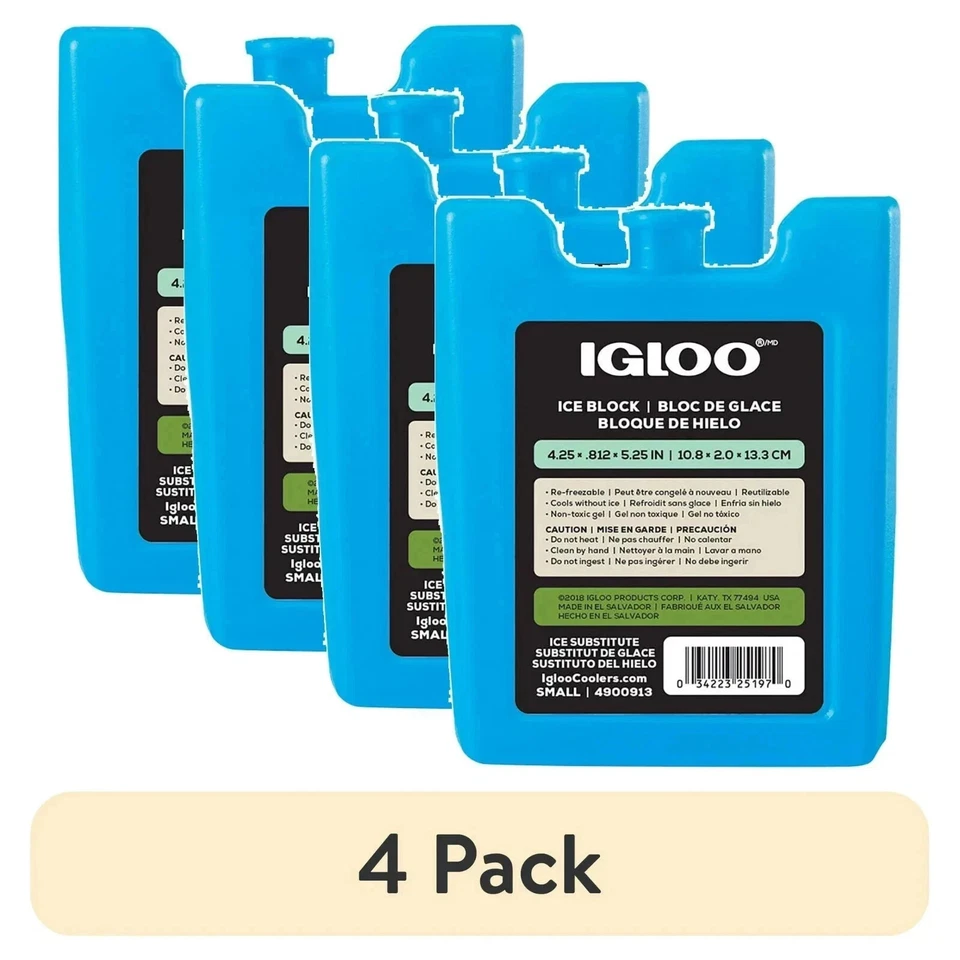 4 pack Small Igloo Reusable Ice Pack for Lunch Boxes & Coolers ( )