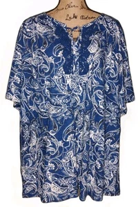 Catherines - 100% Cotton Blue Paisley Tie Neck Tunic - Women's Size 4X - Picture 1 of 3
