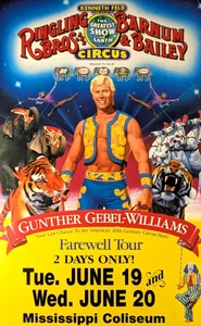 C1980s - Ringling Bros Gunther Mississippi Coliseum Window Card 14x22" WC - Picture 1 of 2
