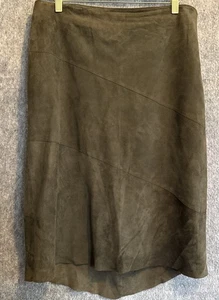 Vakko Women’s Green Soft Goat Suede A-Line Skirt Sz 14 Professional Workwear - Picture 1 of 6