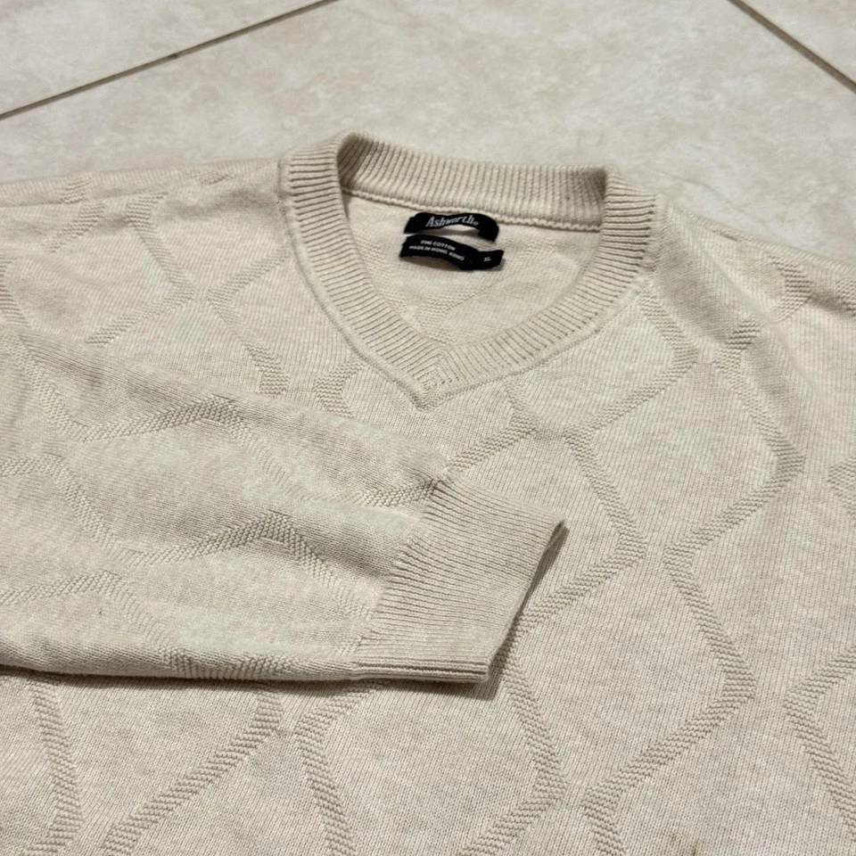 Suéter Ashworth Para Hombre Extra Grande Beige Cuello en V Algodón Golf Argyle Tejido Texturizado Foto 1 de 4