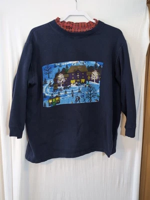 复古基本版 1X 冬季场景圆领 Cottagecore 卫衣 — 第 1/4 张图片