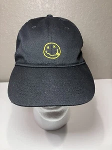 Nirvana Baseball Cap Hat Black Yellow Smiley Face Embroidered OSFM Strap Back - Picture 1 of 6