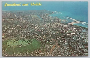 Honolulu Hawaii, cráter Punchbowl y vista aérea Waikiki, postal vintage - Imagen 1 de 2
