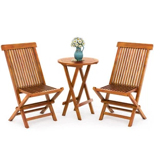 3 PCS Teak Wood Patio Bistro Set with Folding Dining Table & Chairs for Backyard - Picture 1 of 8