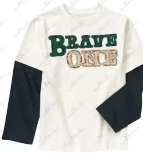 NWT Boys 4 Gymboree LOCH NESS faux Double Sleeve Ivory SHIRT TOP “BRAVE ONE” - Picture 1 of 3