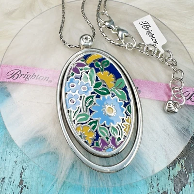 Collar Brighton The Botanical Flor Azul Reversible Convertible Placa Plata Foto 1 de 4