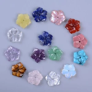 15mm Center drilled Small hand Carved gemstone flower jewelry making DIY beads - Picture 1 of 38