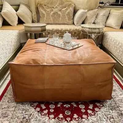 Goat Leather Genuine Pouffe Ottoman Moroccan Pouf Footstool Handmade Boho New - Image 1 of 4
