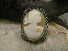 Art Deco 925 Sterling Silver Ladies Face Carvd Shell Cameo Pin Brooch 7.5g