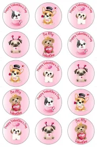 15x 2" Cute Dogs Edible Wafer/Icing Cupcake Toppers Valentine's Day