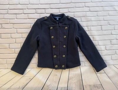 POLO Ralph Lauren Girls Military Jacket 6 Navy Blue Crop Cotton Bronze Button - Image 1 of 4